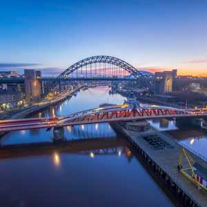 Sunrise in Newcastle Overlooking the Millenium and Swing Bridges