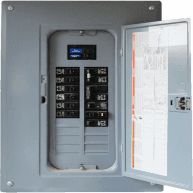 Grey Electrical Panel With Door Open Revealing Switches and a Display