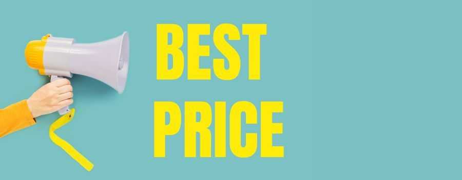 A Megaphone Being Held up and Pointing to Yellow Writing Saying Best Price in Uppercase