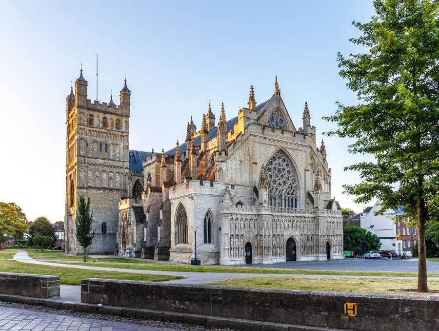 Exeter Cathedral in Devon at Sunset